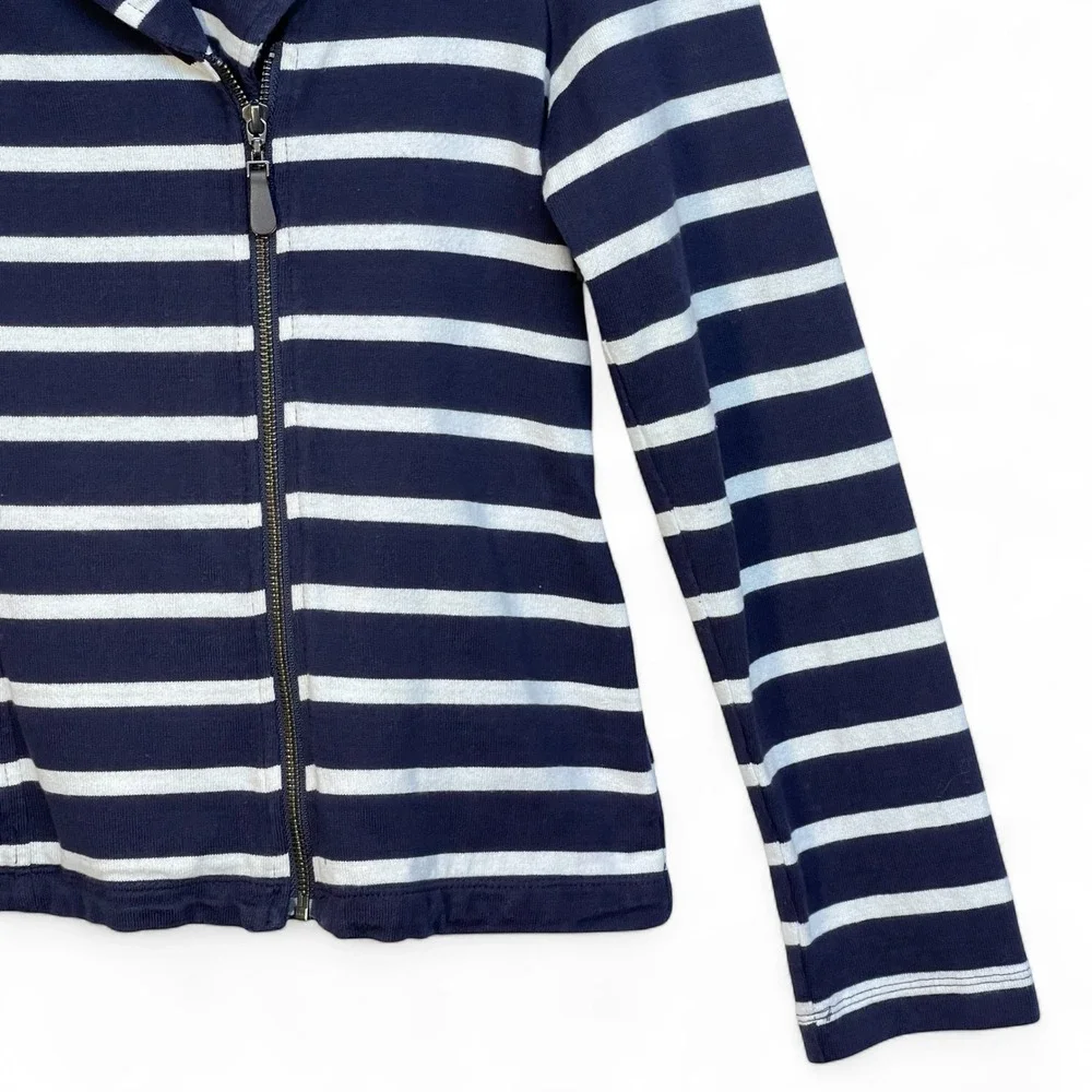 Talbots Womens Navy Blue White Striped Cotton Knit Moto Jacket Size L ID004875 - Picture 3 of 8
